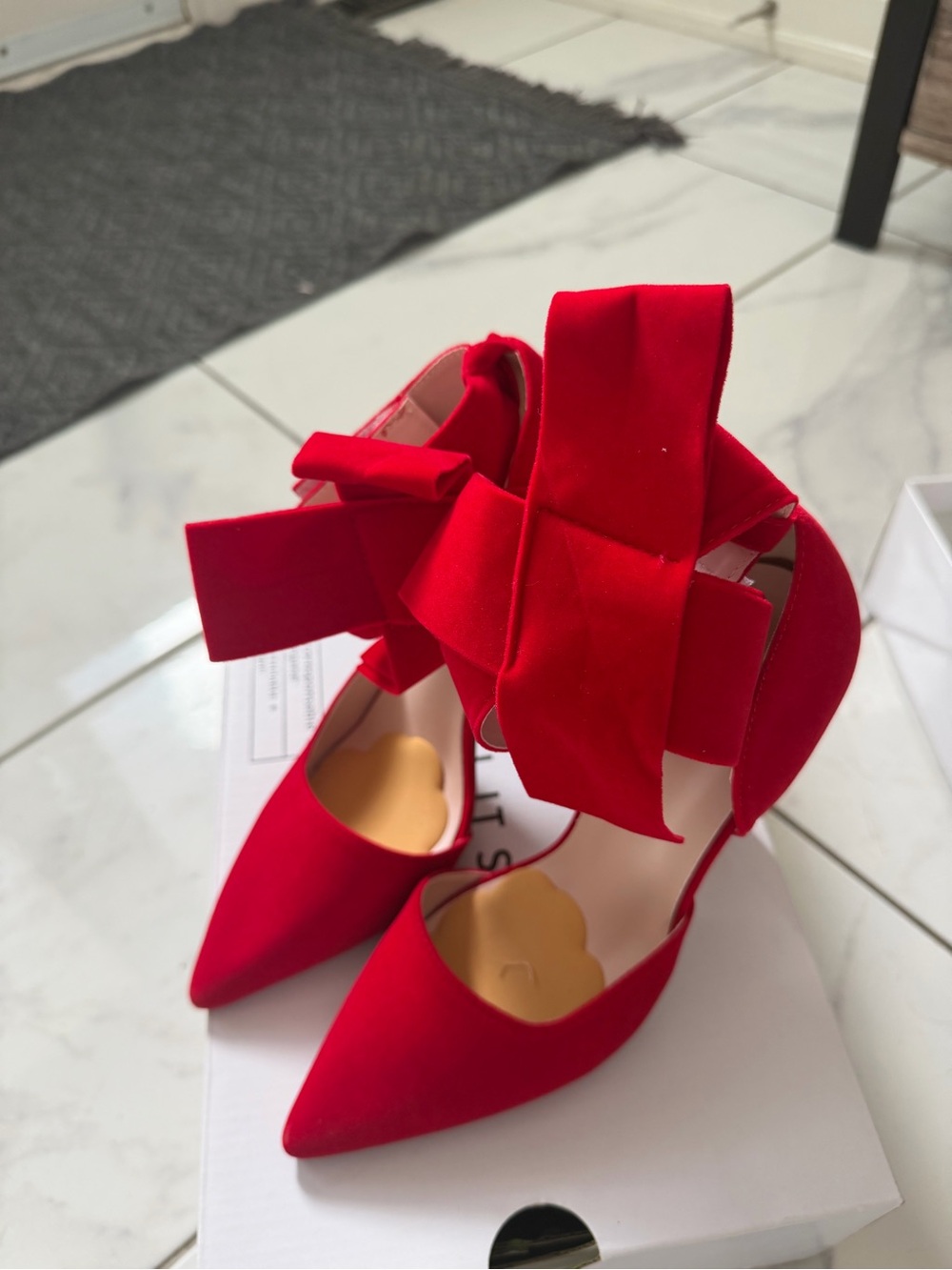 Red Pointed Toe Bow Accent Women's Heels